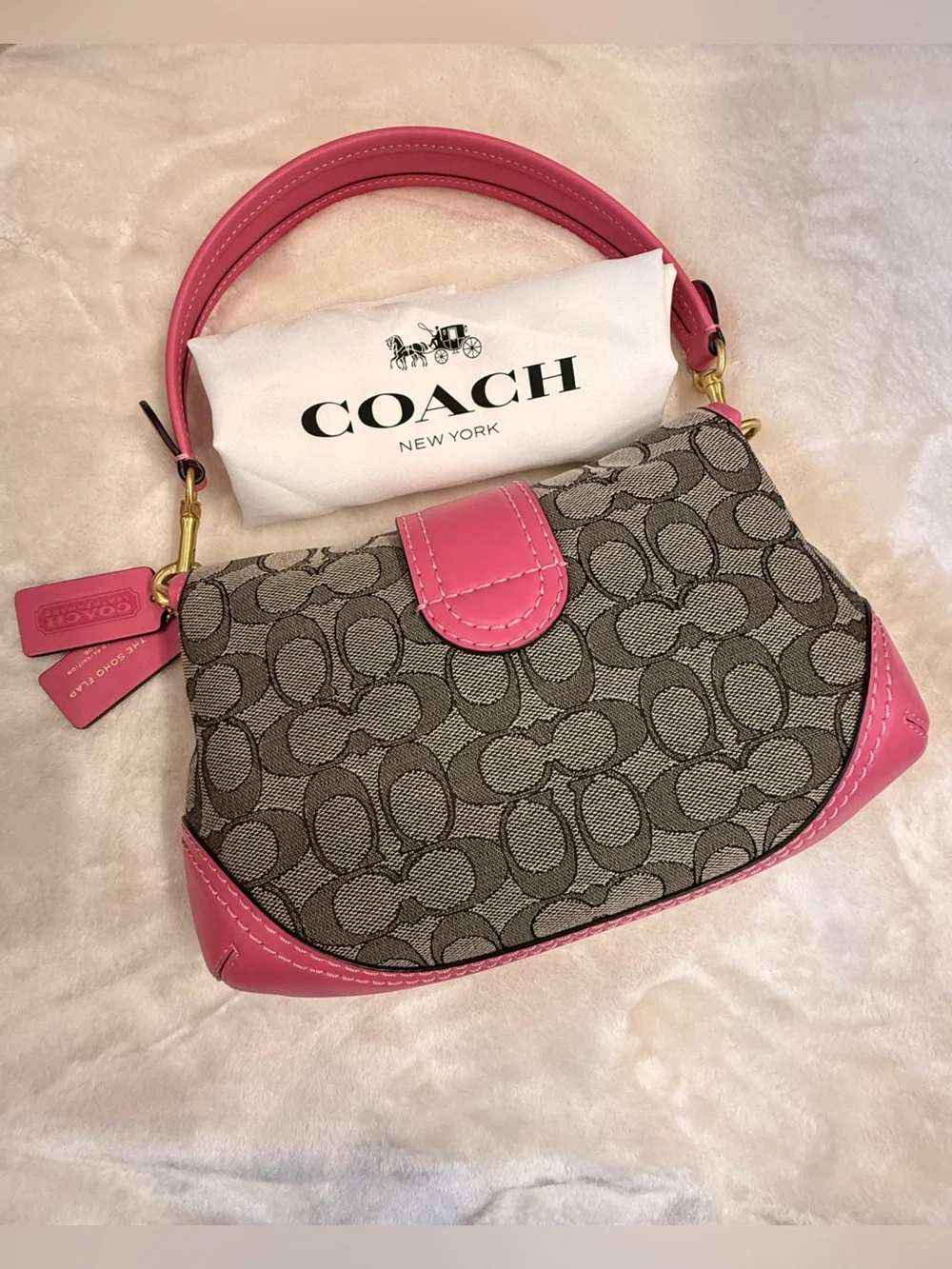 COACH Pink Soho Signature Jacquard Top Handle Shoulder Bag